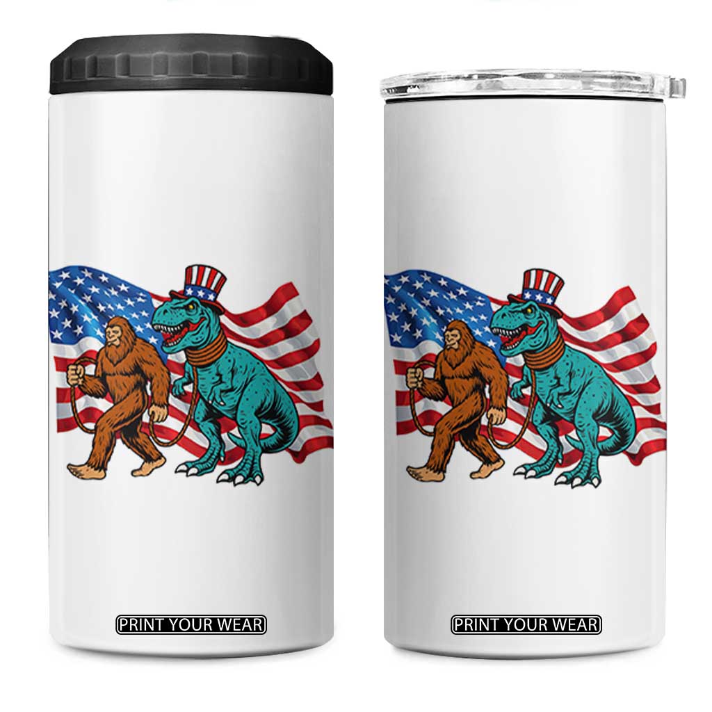 Funny Patriotic 4 in 1 Can Cooler Tumbler Bigfoot Walking Dinosaur With USA Flag TS12 One Size: 16 oz White Print Your Wear