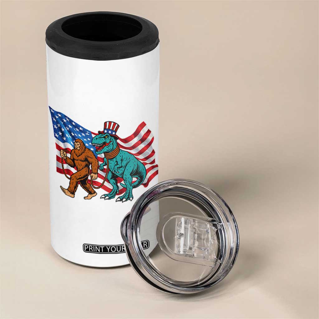 Funny Patriotic 4 in 1 Can Cooler Tumbler Bigfoot Walking Dinosaur With USA Flag TS12 Print Your Wear