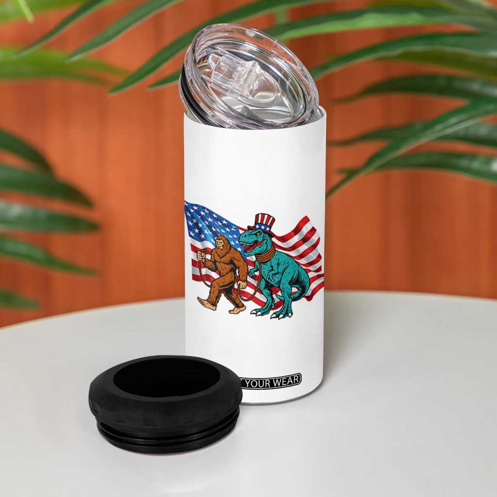 Funny Patriotic 4 in 1 Can Cooler Tumbler Bigfoot Walking Dinosaur With USA Flag TS12 Print Your Wear