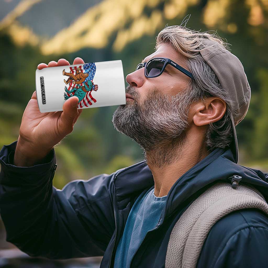 Funny Patriotic 4 in 1 Can Cooler Tumbler Bigfoot Walking Dinosaur With USA Flag TS12 Print Your Wear