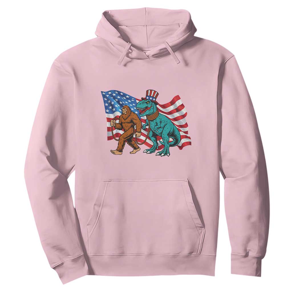Funny Patriotic Hoodie Bigfoot Walking Dinosaur With USA Flag TS12 Light Pink Print Your Wear