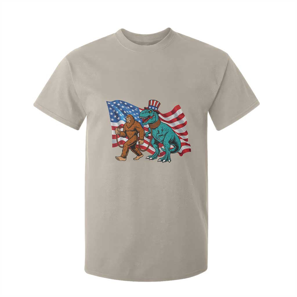 Funny Patriotic T Shirt For Kid Bigfoot Walking Dinosaur With USA Flag TS12 Sand Print Your Wear