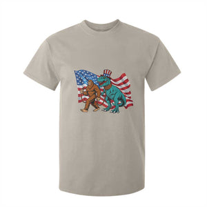 Funny Patriotic T Shirt For Kid Bigfoot Walking Dinosaur With USA Flag TS12 Sand Print Your Wear