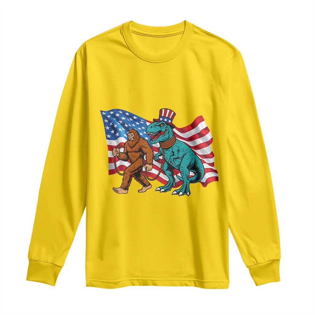 Funny Patriotic Long Sleeve Shirt Bigfoot Walking Dinosaur With USA Flag TS12 Daisy Print Your Wear