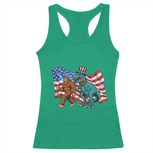 Funny Patriotic Racerback Tank Top Bigfoot Walking Dinosaur With USA Flag TS12 Irish Green Print Your Wear