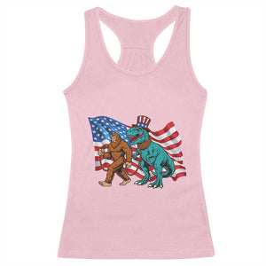Funny Patriotic Racerback Tank Top Bigfoot Walking Dinosaur With USA Flag TS12 Light Pink Print Your Wear