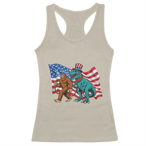 Funny Patriotic Racerback Tank Top Bigfoot Walking Dinosaur With USA Flag TS12 Sand Print Your Wear