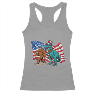 Funny Patriotic Racerback Tank Top Bigfoot Walking Dinosaur With USA Flag TS12 Sport Gray Print Your Wear