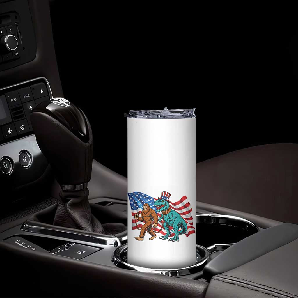 Funny Patriotic Skinny Tumbler Bigfoot Walking Dinosaur With USA Flag TS12 Print Your Wear