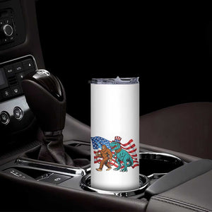 Funny Patriotic Skinny Tumbler Bigfoot Walking Dinosaur With USA Flag TS12 Print Your Wear