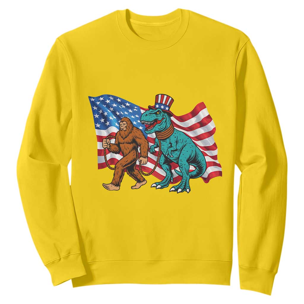 Funny Patriotic Sweatshirt Bigfoot Walking Dinosaur With USA Flag TS12 Daisy Print Your Wear