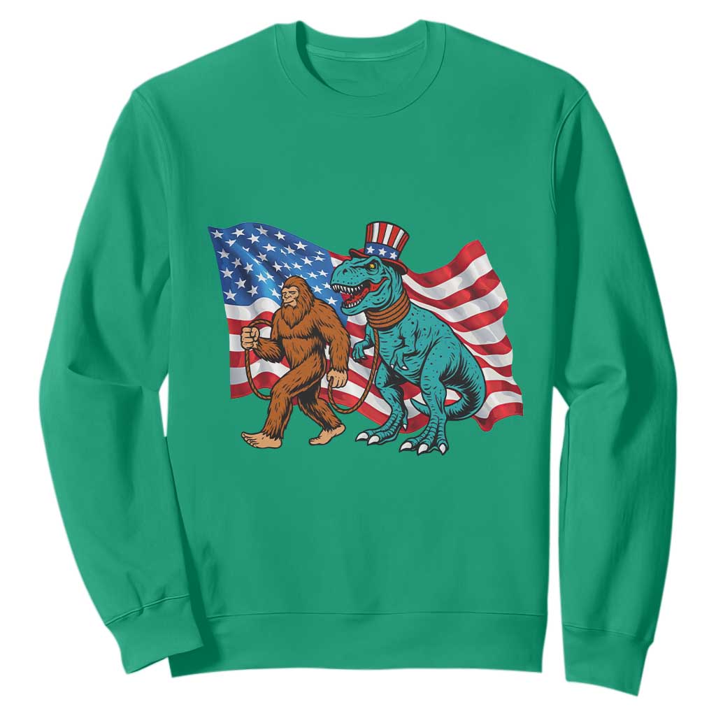Funny Patriotic Sweatshirt Bigfoot Walking Dinosaur With USA Flag TS12 Irish Green Print Your Wear