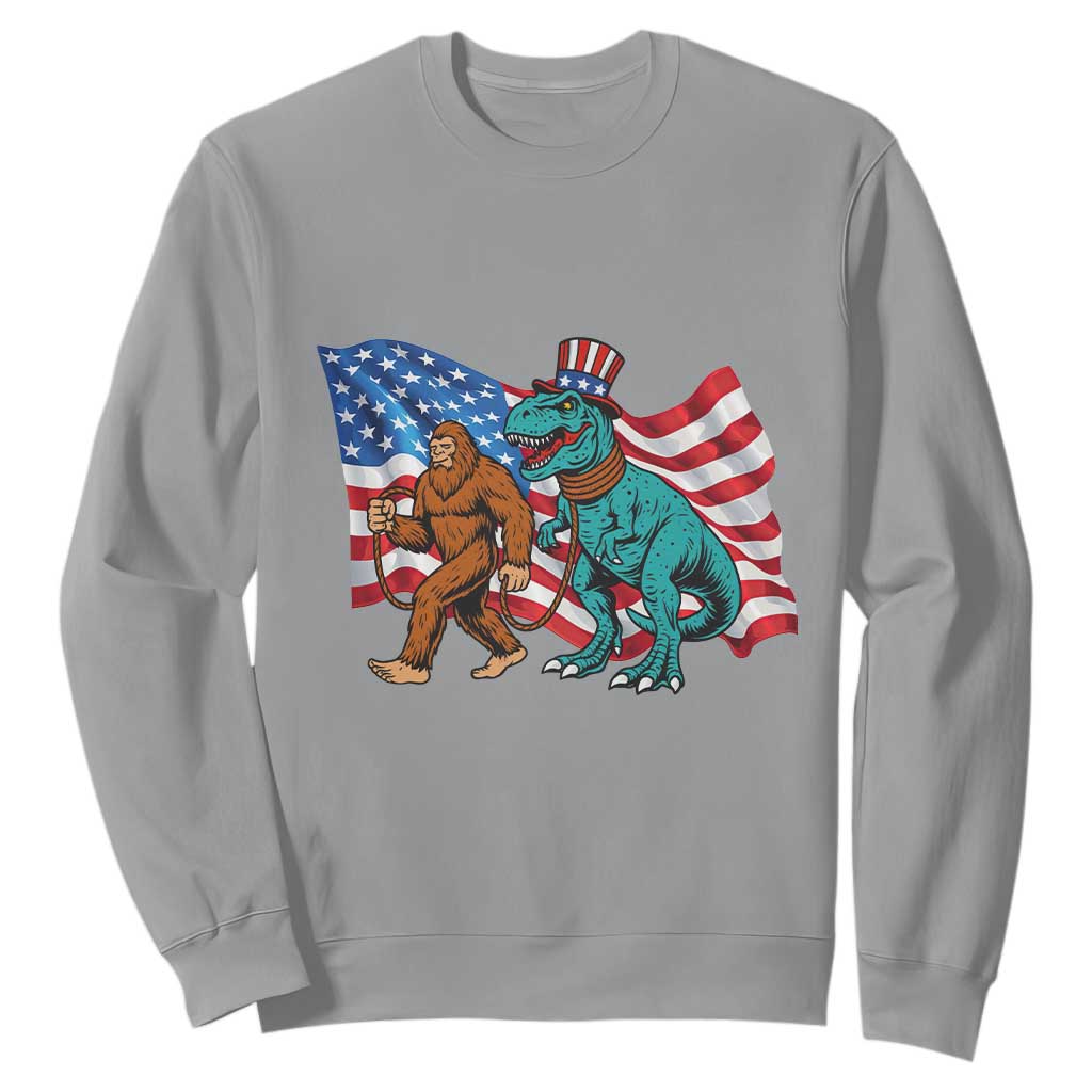 Funny Patriotic Sweatshirt Bigfoot Walking Dinosaur With USA Flag TS12 Sport Gray Print Your Wear