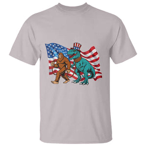 Funny Patriotic T Shirt Bigfoot Walking Dinosaur With USA Flag TS12 Ice Gray Print Your Wear