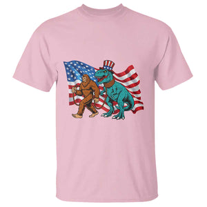 Funny Patriotic T Shirt Bigfoot Walking Dinosaur With USA Flag TS12 Light Pink Print Your Wear