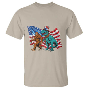 Funny Patriotic T Shirt Bigfoot Walking Dinosaur With USA Flag TS12 Sand Print Your Wear