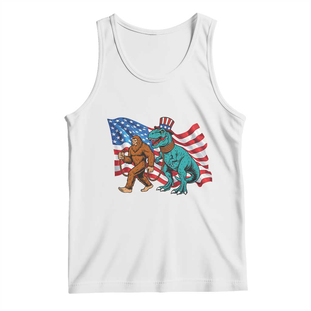 Funny Patriotic Tank Top Bigfoot Walking Dinosaur With USA Flag TS12 White Print Your Wear