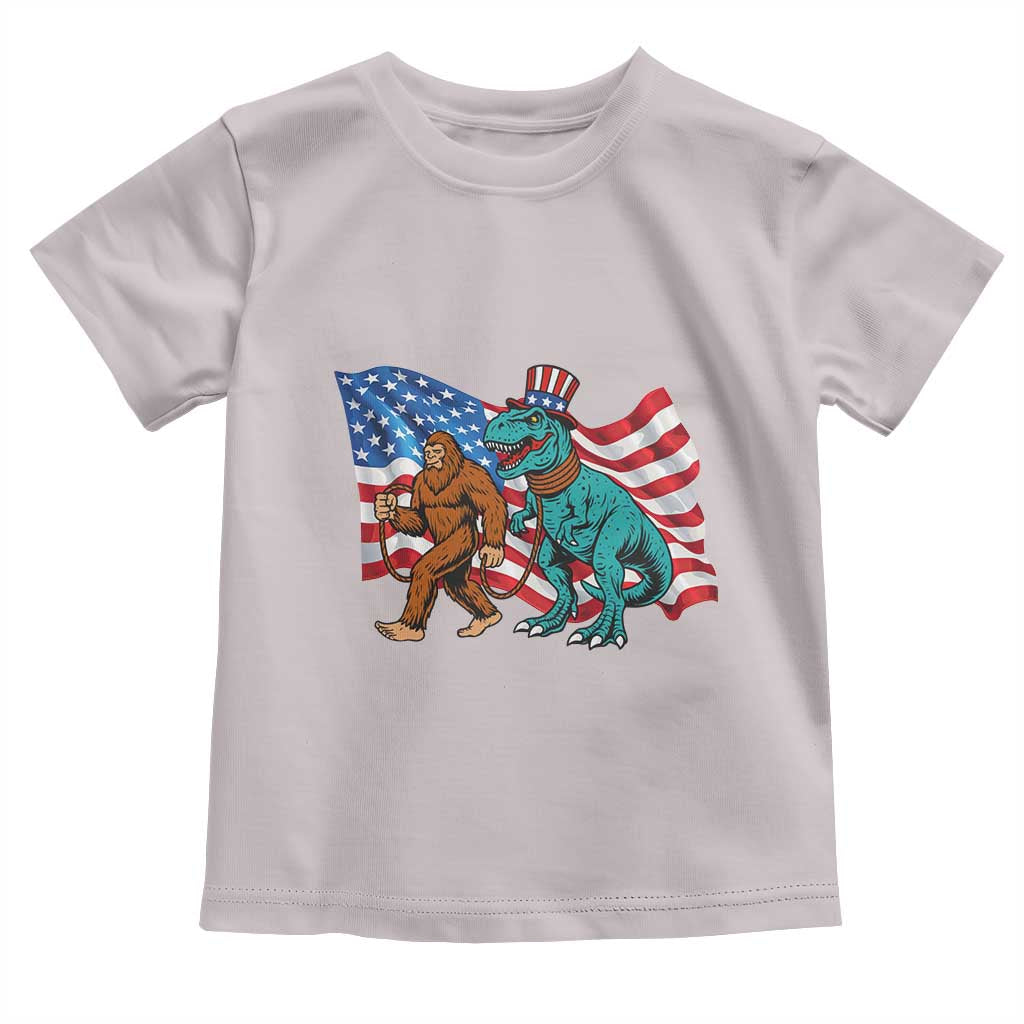 Funny Patriotic Toddler T Shirt Bigfoot Walking Dinosaur With USA Flag TS12 Ice Gray Print Your Wear