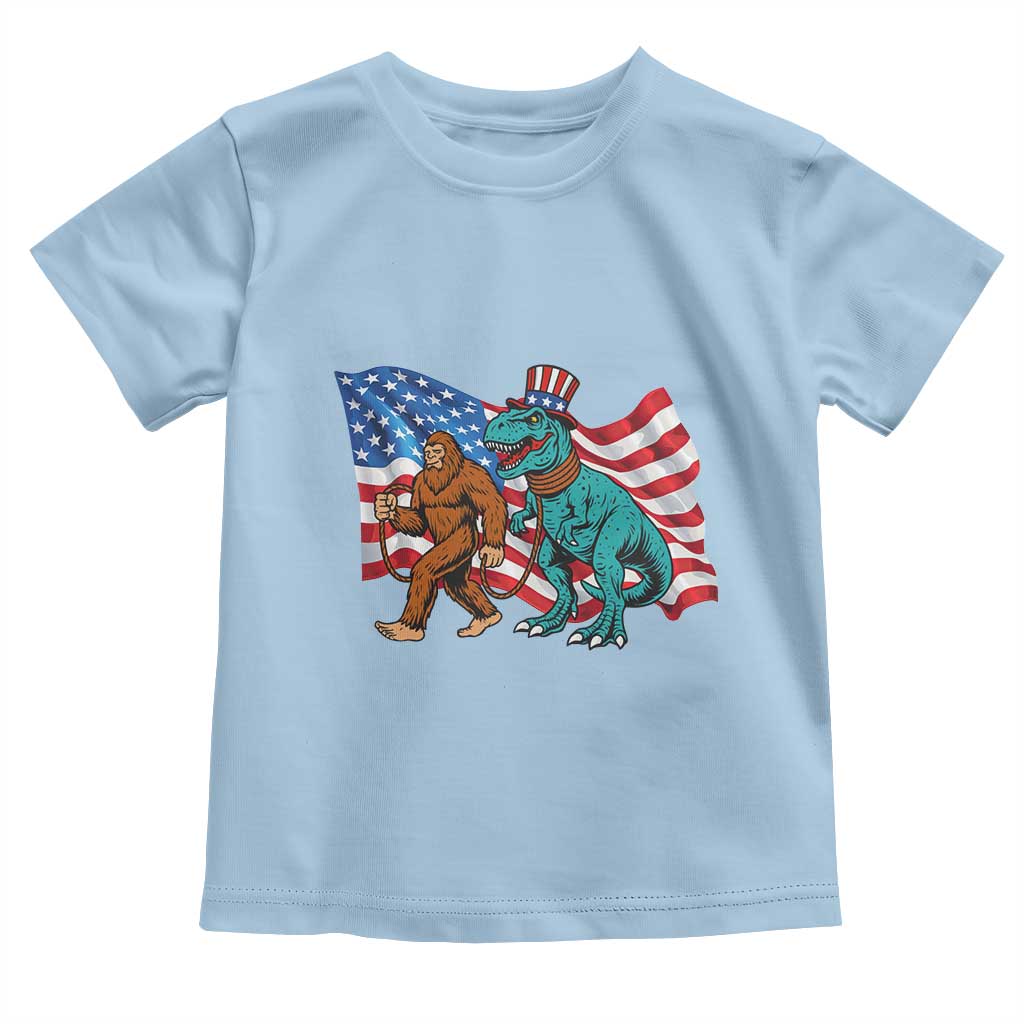 Funny Patriotic Toddler T Shirt Bigfoot Walking Dinosaur With USA Flag TS12 Light Blue Print Your Wear