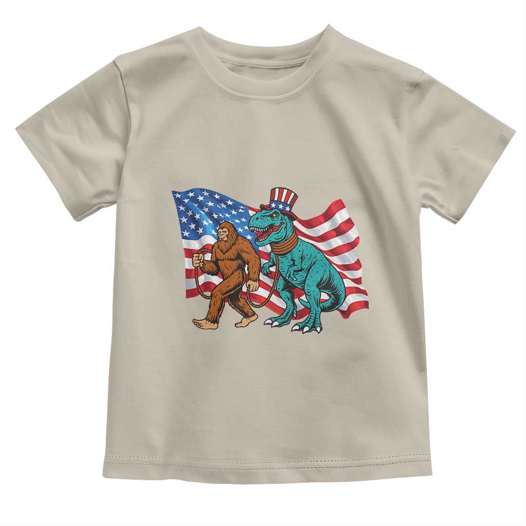 Funny Patriotic Toddler T Shirt Bigfoot Walking Dinosaur With USA Flag TS12 Sand Print Your Wear