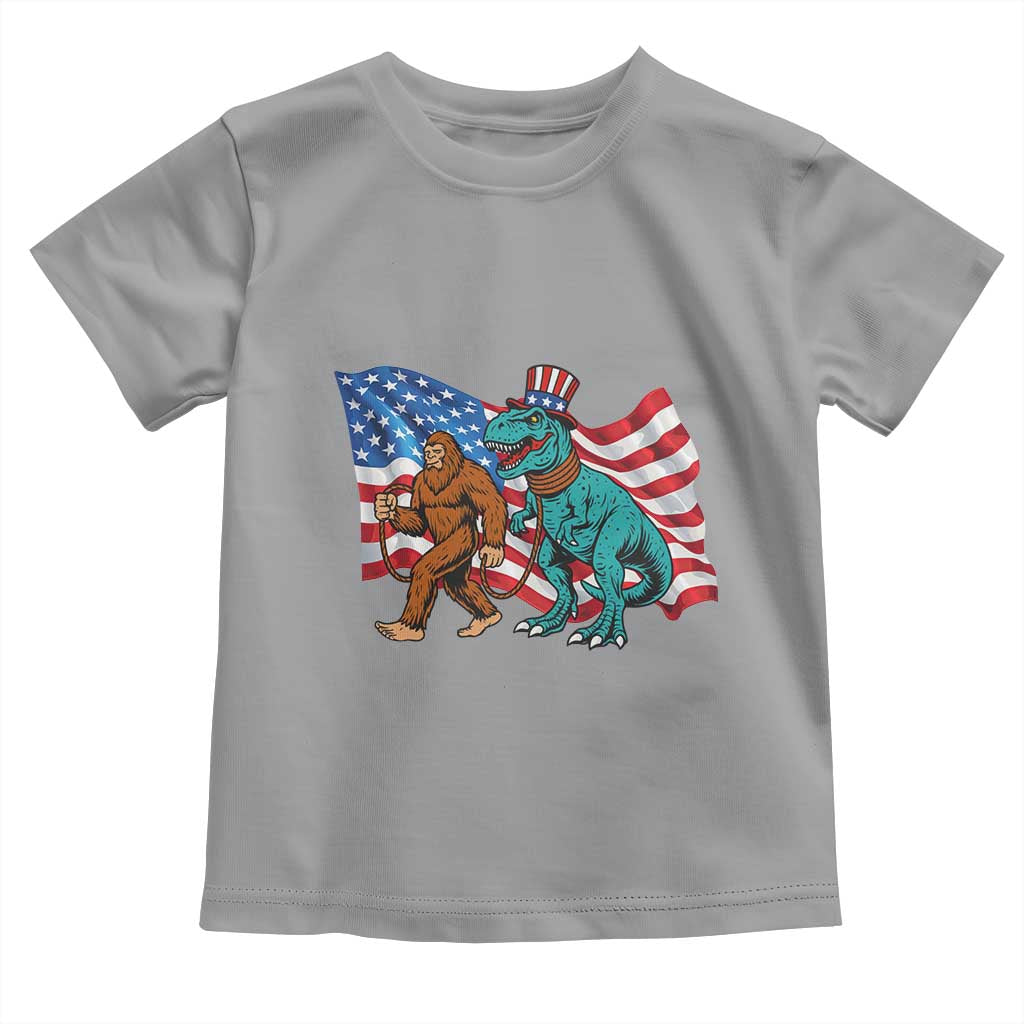 Funny Patriotic Toddler T Shirt Bigfoot Walking Dinosaur With USA Flag TS12 Sport Gray Print Your Wear