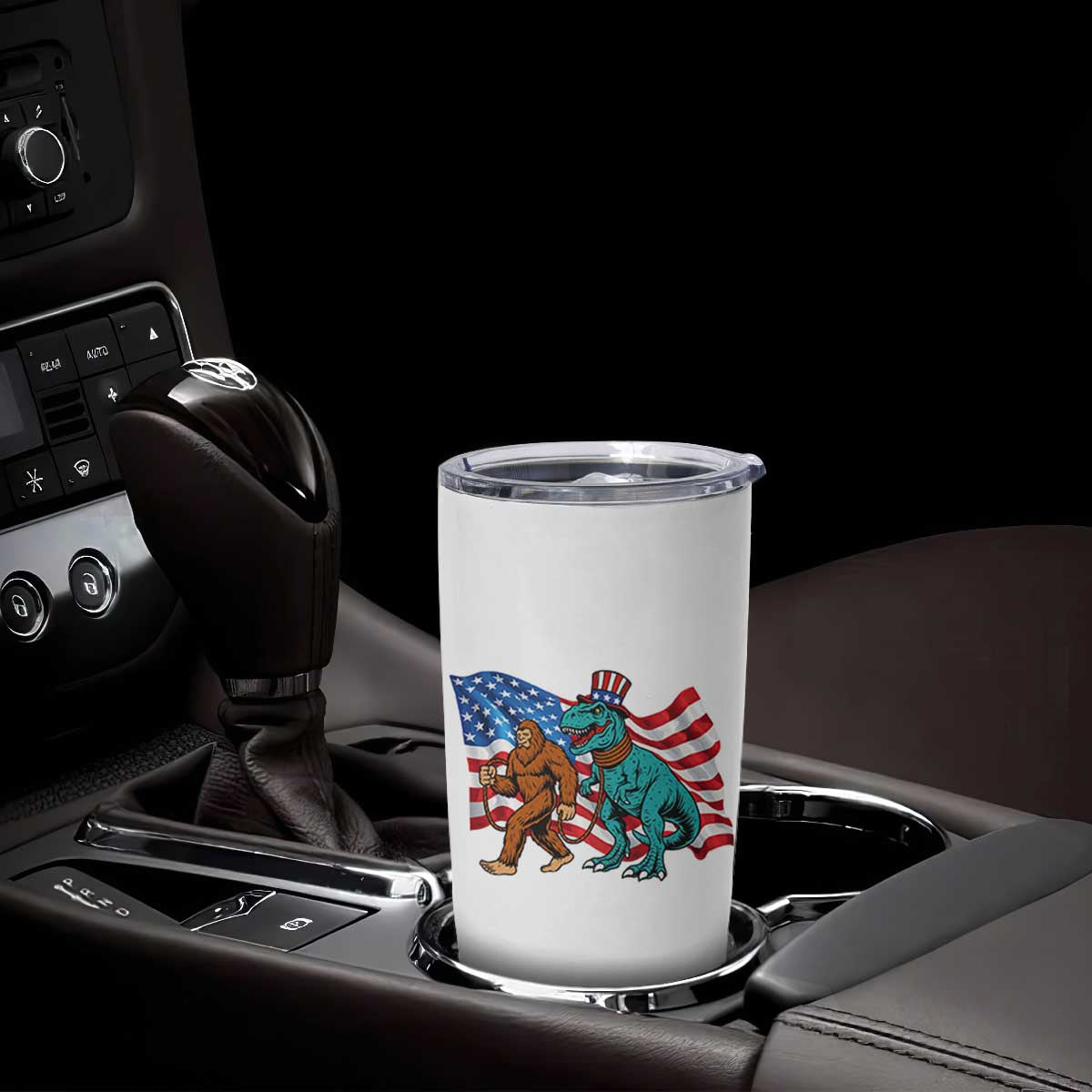 Funny Patriotic Tumbler Cup Bigfoot Walking Dinosaur With USA Flag TS12 Print Your Wear
