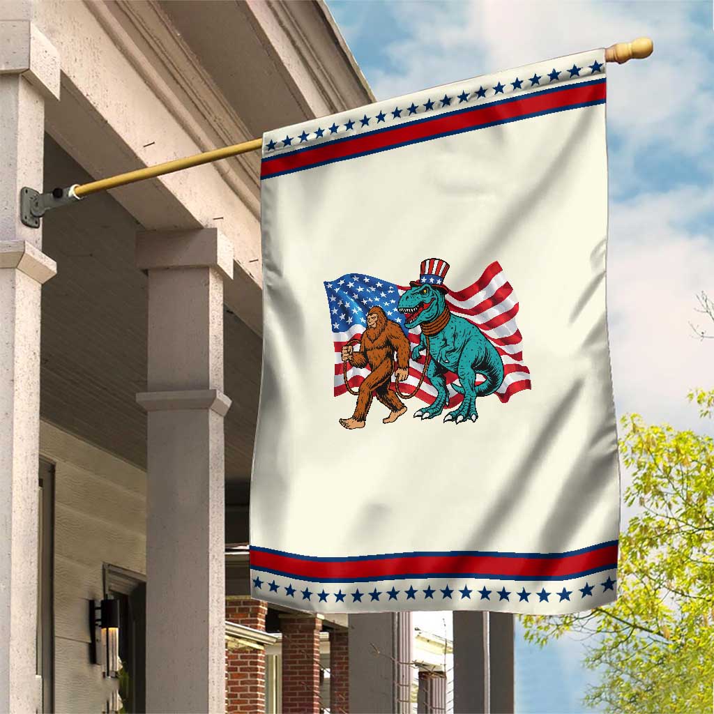 Funny Patriotic Garden Flag Bigfoot Walking Dinosaur With USA Flag TS12 Modern Beige Red Print Your Wear