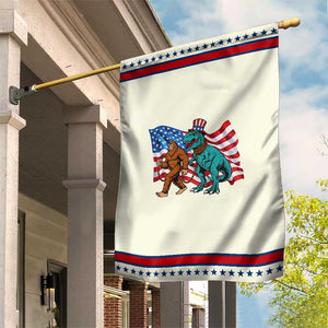 Funny Patriotic Garden Flag Bigfoot Walking Dinosaur With USA Flag TS12 Modern Beige Red Print Your Wear