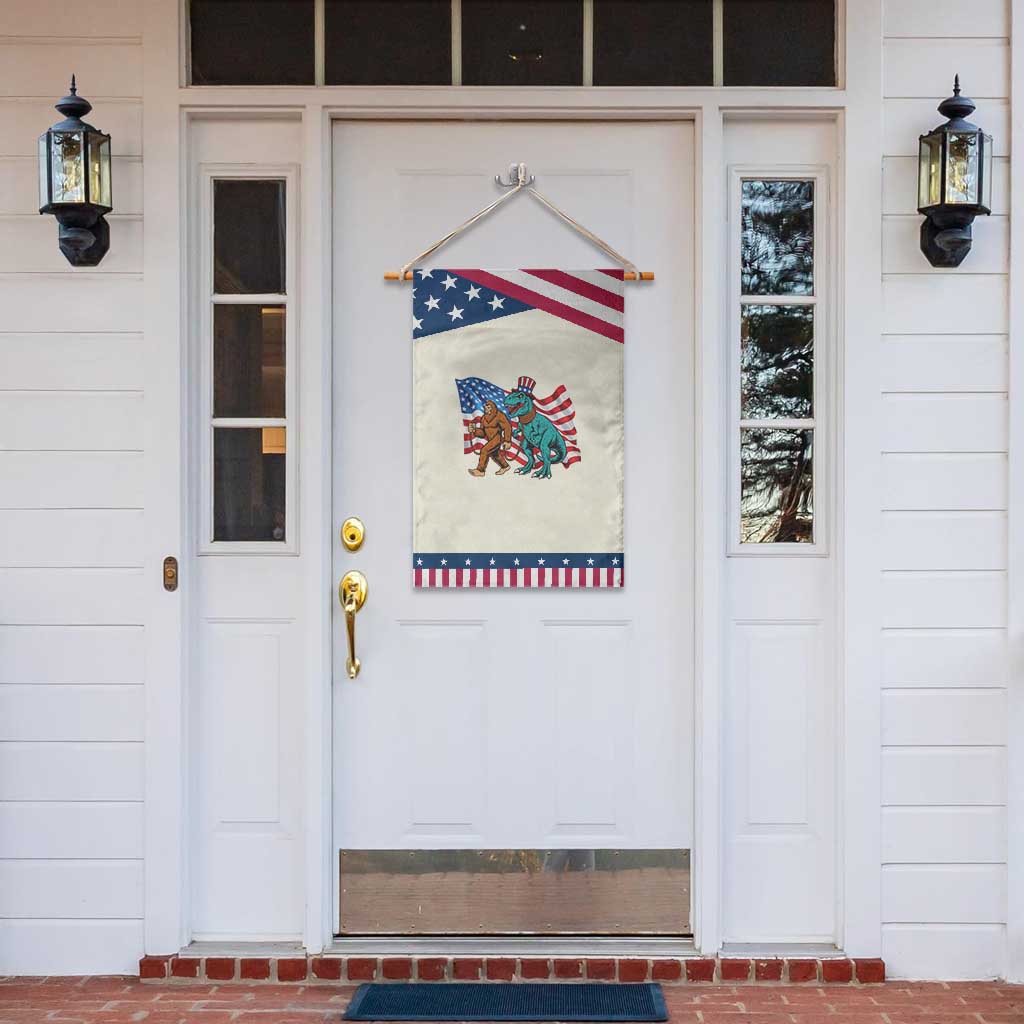 Funny Patriotic Garden Flag Bigfoot Walking Dinosaur With USA Flag TS12 Print Your Wear