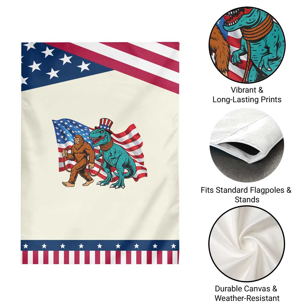 Funny Patriotic Garden Flag Bigfoot Walking Dinosaur With USA Flag TS12 Print Your Wear