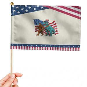 Funny Patriotic Patriotic Handheld Flag Bigfoot Walking Dinosaur With USA Flag TS12 Modern 8.2" × 5.5" Beige Blue Print Your Wear