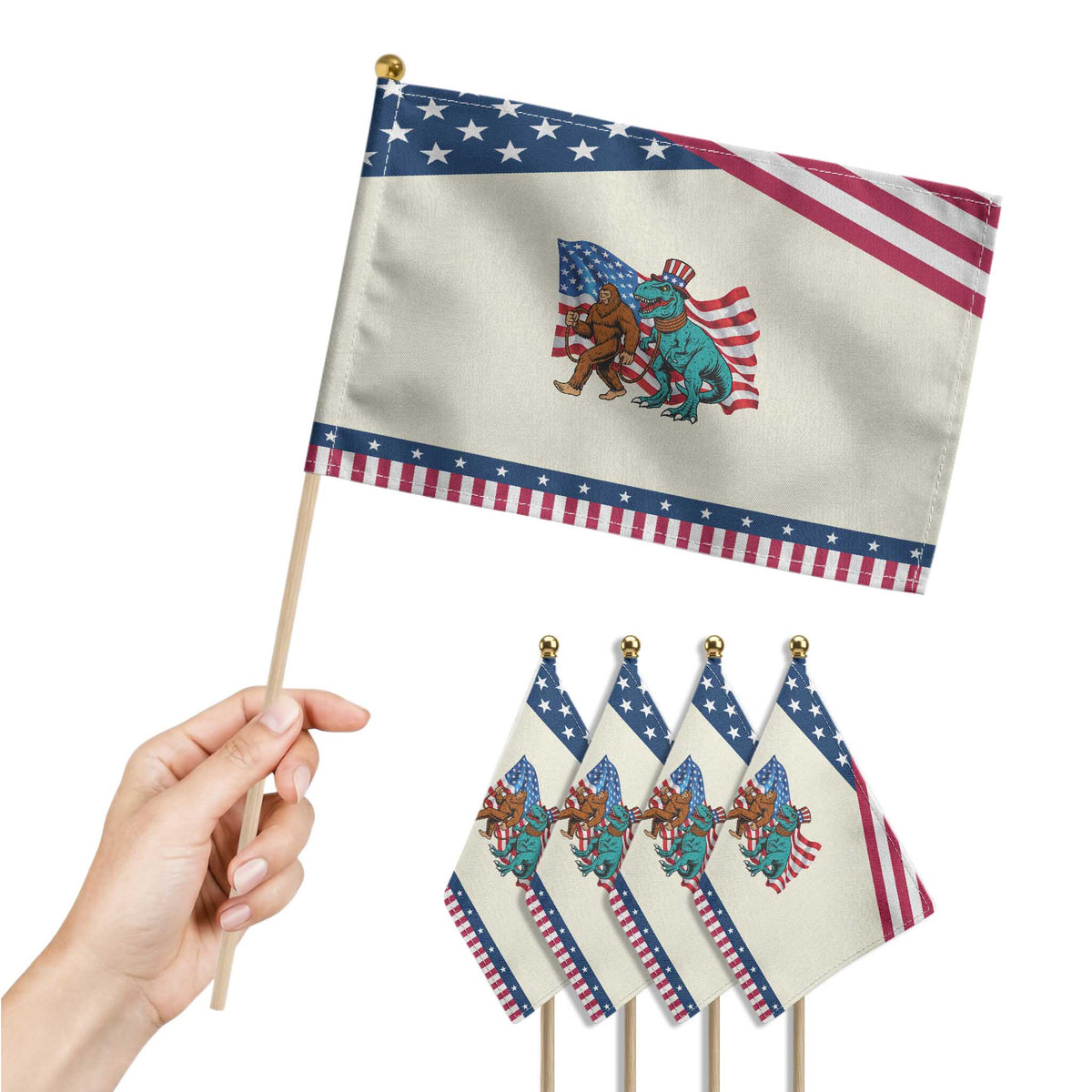 Funny Patriotic Patriotic Handheld Flag Bigfoot Walking Dinosaur With USA Flag TS12 Print Your Wear