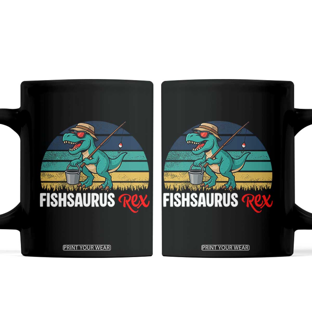 Funny Dinosaur Coffee Mug Fishsaurus Rex Fishing Lover TS12 Black Print Your Wear
