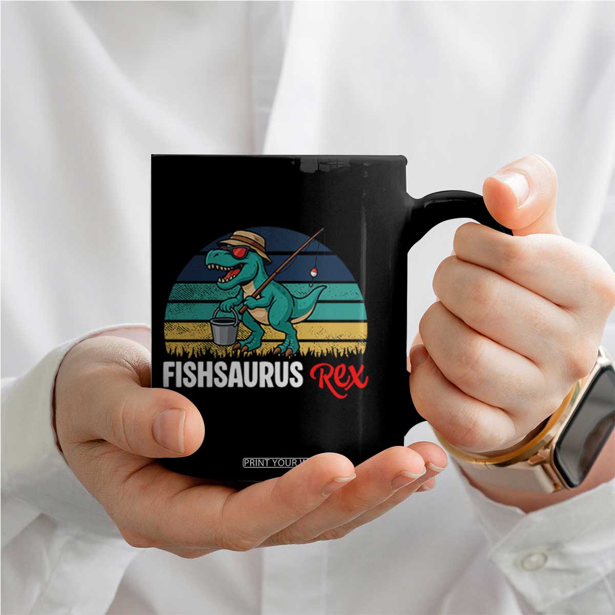 Funny Dinosaur Coffee Mug Fishsaurus Rex Fishing Lover TS12 Print Your Wear