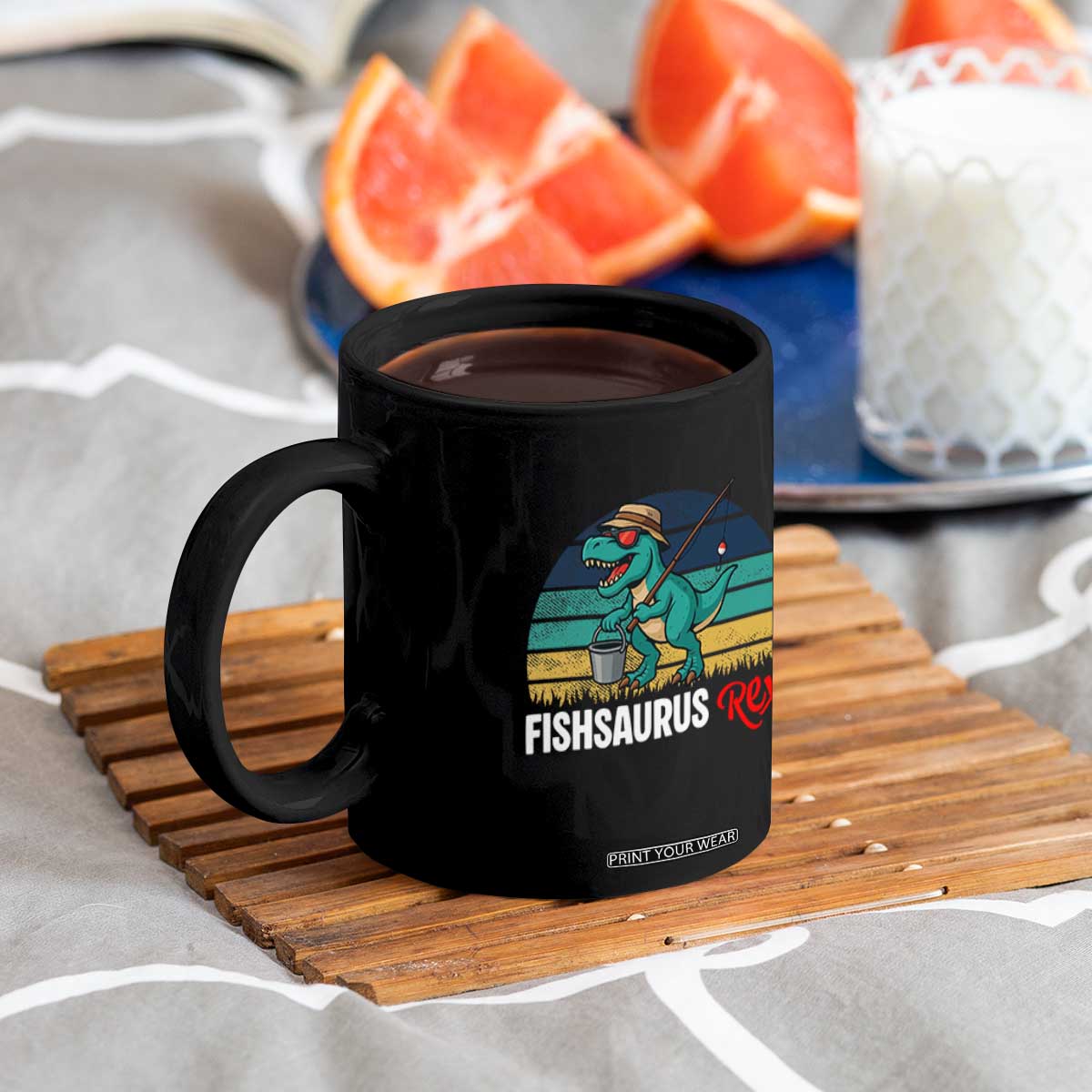 Funny Dinosaur Coffee Mug Fishsaurus Rex Fishing Lover TS12 Print Your Wear