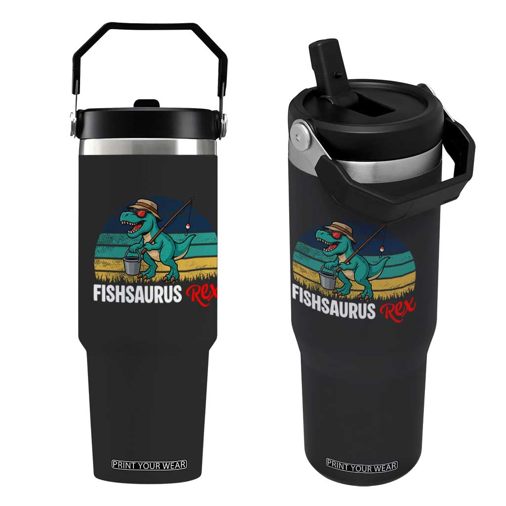 Funny Dinosaur Flip Straw Tumbler Fishsaurus Rex Fishing Lover TS12 One Size: 30 oz Black Print Your Wear