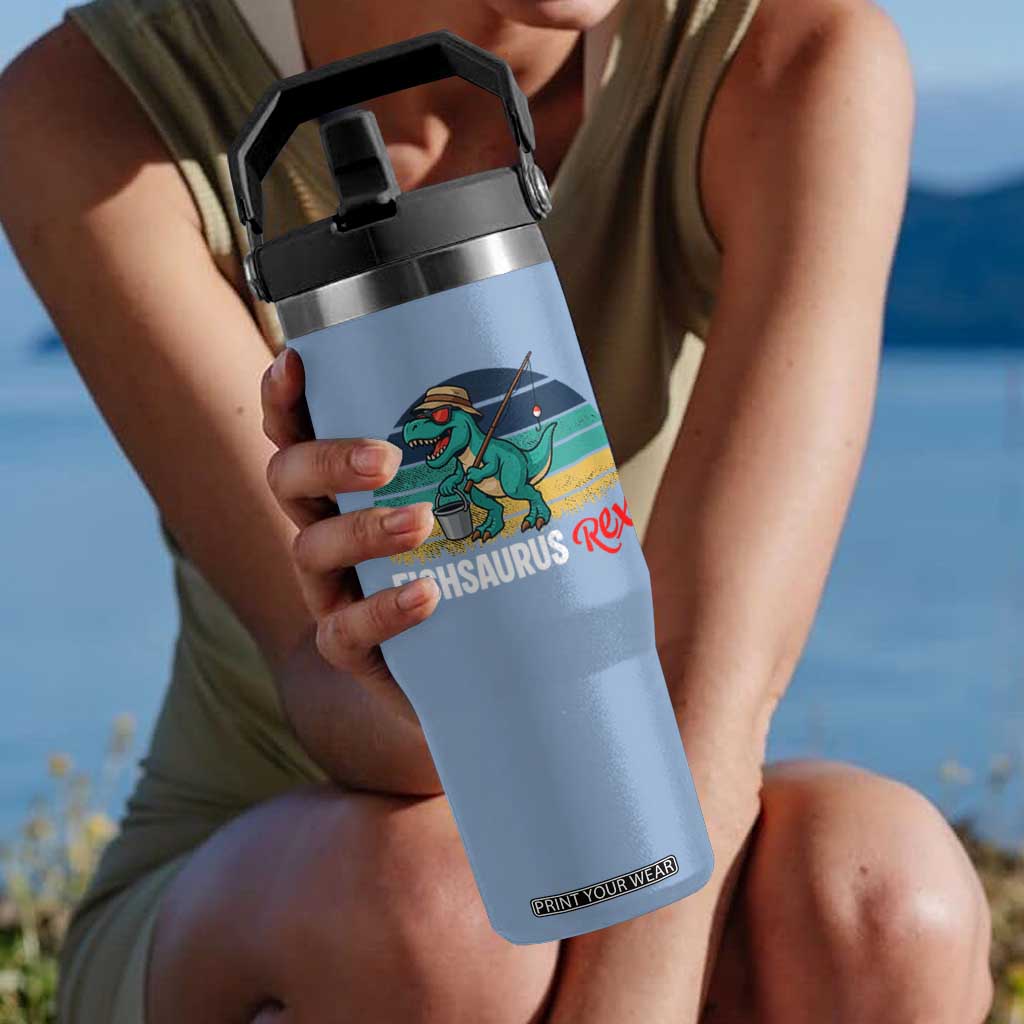 Funny Dinosaur Flip Straw Tumbler Fishsaurus Rex Fishing Lover TS12 One Size: 30 oz Light Blue Print Your Wear