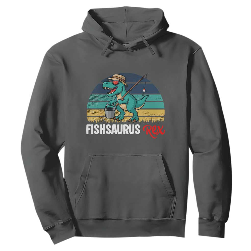 Funny Dinosaur Hoodie Fishsaurus Rex Fishing Lover TS12 Dark Heather Print Your Wear