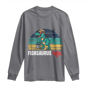Funny Dinosaur Long Sleeve Shirt Fishsaurus Rex Fishing Lover TS12 Charcoal Print Your Wear