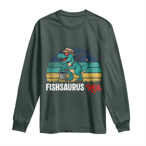 Funny Dinosaur Long Sleeve Shirt Fishsaurus Rex Fishing Lover TS12 Dark Forest Green Print Your Wear