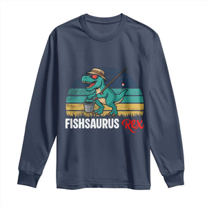 Funny Dinosaur Long Sleeve Shirt Fishsaurus Rex Fishing Lover TS12 Navy Print Your Wear