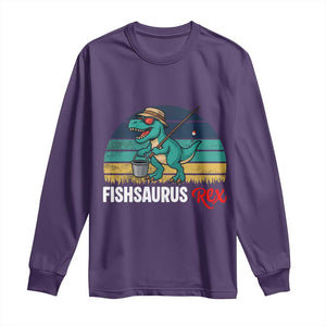 Funny Dinosaur Long Sleeve Shirt Fishsaurus Rex Fishing Lover TS12 Purple Print Your Wear
