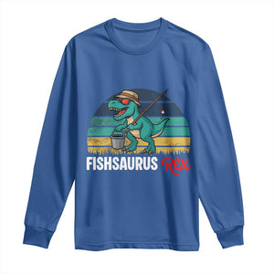 Funny Dinosaur Long Sleeve Shirt Fishsaurus Rex Fishing Lover TS12 Royal Blue Print Your Wear