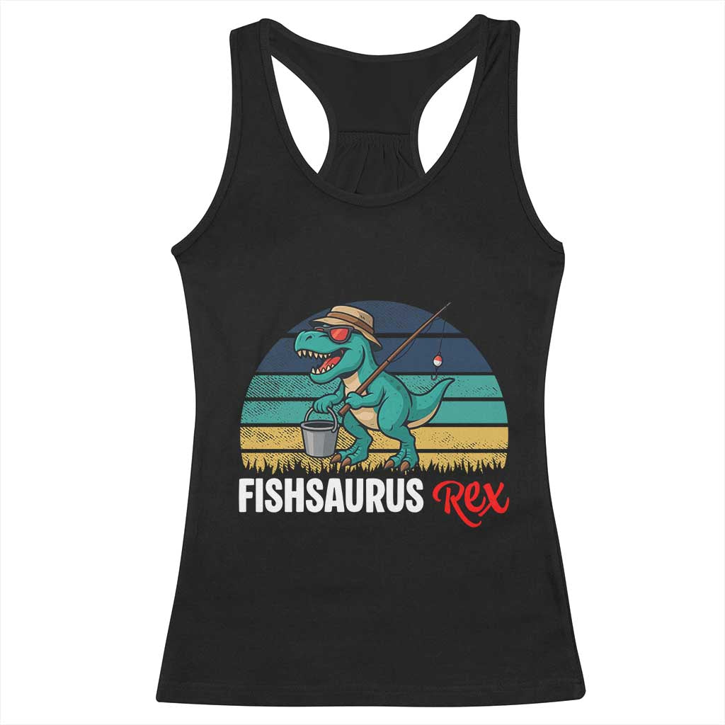 Funny Dinosaur Racerback Tank Top Fishsaurus Rex Fishing Lover TS12 Black Print Your Wear