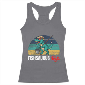 Funny Dinosaur Racerback Tank Top Fishsaurus Rex Fishing Lover TS12 Charcoal Print Your Wear