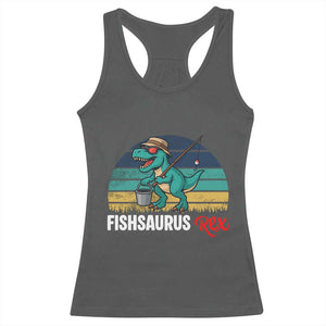 Funny Dinosaur Racerback Tank Top Fishsaurus Rex Fishing Lover TS12 Dark Heather Print Your Wear