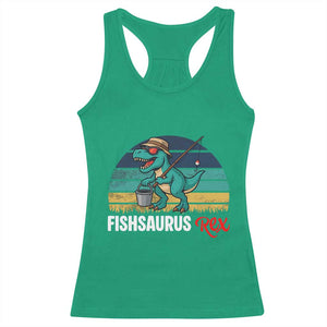 Funny Dinosaur Racerback Tank Top Fishsaurus Rex Fishing Lover TS12 Irish Green Print Your Wear