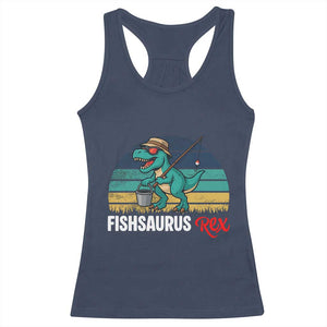 Funny Dinosaur Racerback Tank Top Fishsaurus Rex Fishing Lover TS12 Navy Print Your Wear