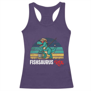Funny Dinosaur Racerback Tank Top Fishsaurus Rex Fishing Lover TS12 Purple Print Your Wear