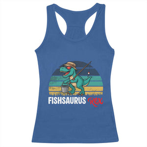 Funny Dinosaur Racerback Tank Top Fishsaurus Rex Fishing Lover TS12 Royal Blue Print Your Wear